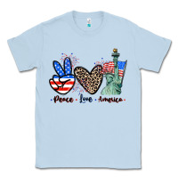 Dusty Blue Peace love america 4th of july Classic Tee - CowGirlArtShop