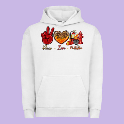 Peace Love Firefighter Urban Hoodie Designed By Bundleandbundleshop