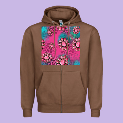 Pink Turquoise Gemstoes Seamless Pattern Zipper Hoodie Designed By Hra Design Shop