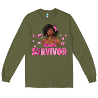 Army Green I Am a Survivor Breast Cancer with Afro Woman Long Sleeve Tee - texasbilliewilder