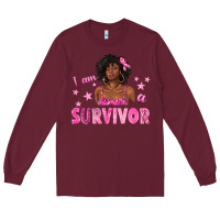 Burgundy I Am a Survivor Breast Cancer with Afro Woman Long Sleeve Tee - texasbilliewilder
