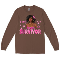 Chestnut I Am a Survivor Breast Cancer with Afro Woman Long Sleeve Tee - texasbilliewilder
