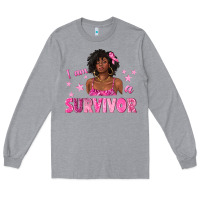 Heather Grey I Am a Survivor Breast Cancer with Afro Woman Long Sleeve Tee - texasbilliewilder