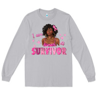 Moon Dust I Am a Survivor Breast Cancer with Afro Woman Long Sleeve Tee - texasbilliewilder