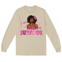 Mushroom I Am a Survivor Breast Cancer with Afro Woman Long Sleeve Tee - texasbilliewilder