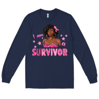 Navy I Am a Survivor Breast Cancer with Afro Woman Long Sleeve Tee - texasbilliewilder