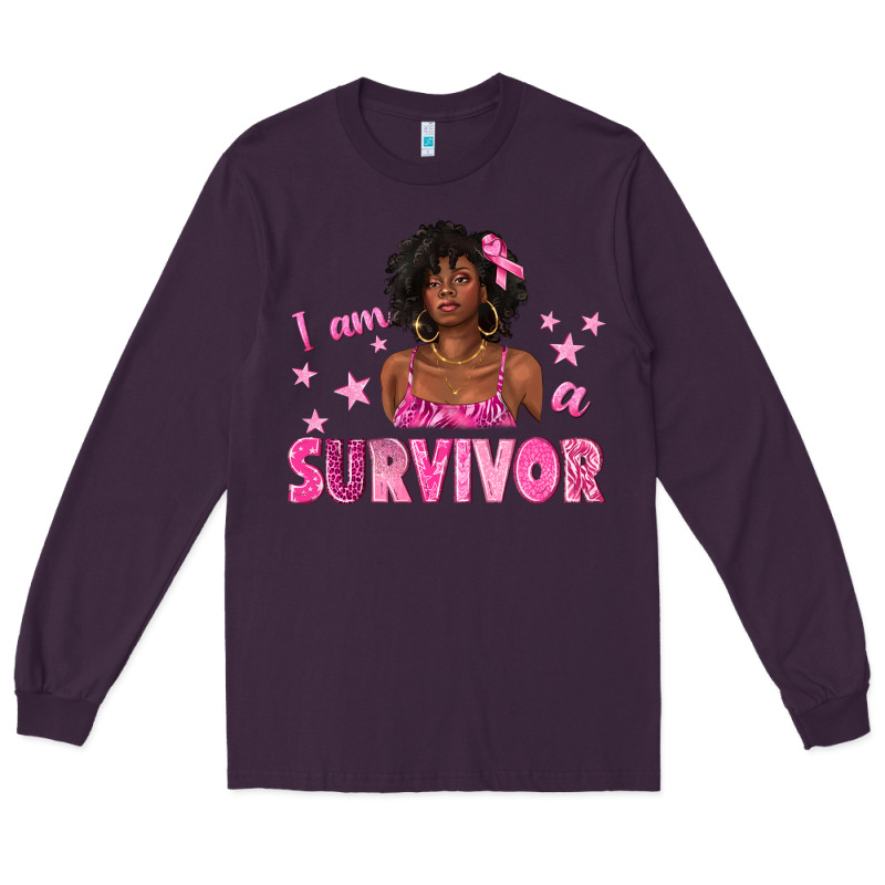 I Am A Survivor Breast Cancer With Afro Woman Long Sleeve Tee by texasbilliewilder | Teevron