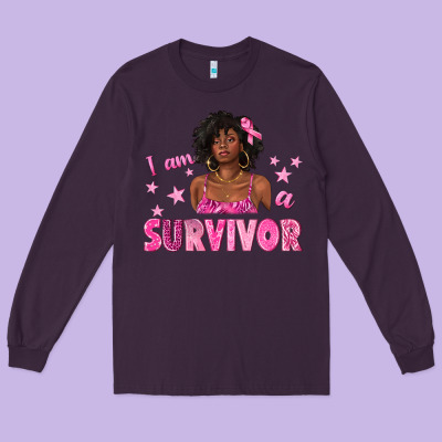 I Am A Survivor Breast Cancer With Afro Woman Long Sleeve Tee Designed By Texasbilliewilder