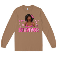 Toasted Coconut I Am a Survivor Breast Cancer with Afro Woman Long Sleeve Tee - texasbilliewilder