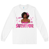 White I Am a Survivor Breast Cancer with Afro Woman Long Sleeve Tee - texasbilliewilder