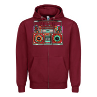 Burgundy Boombox Zipper Hoodie - FaDigitalArtStudio