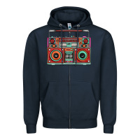 Navy Boombox Zipper Hoodie - FaDigitalArtStudio