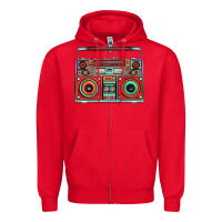 Red Boombox Zipper Hoodie - FaDigitalArtStudio