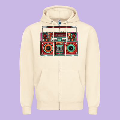 Boombox Zipper Hoodie Designed By Fadigitalartstudio