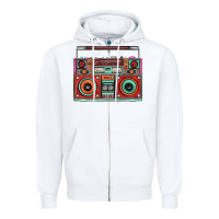 White Boombox Zipper Hoodie - FaDigitalArtStudio