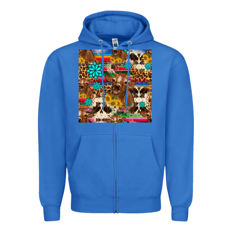Western Sunflower Bucket Cow Seamless Pattern Zipper Hoodie by HRA Design Shop | Teevron