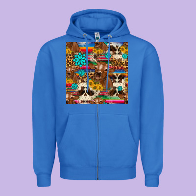Western Sunflower Bucket Cow Seamless Pattern Zipper Hoodie Designed By Hra Design Shop