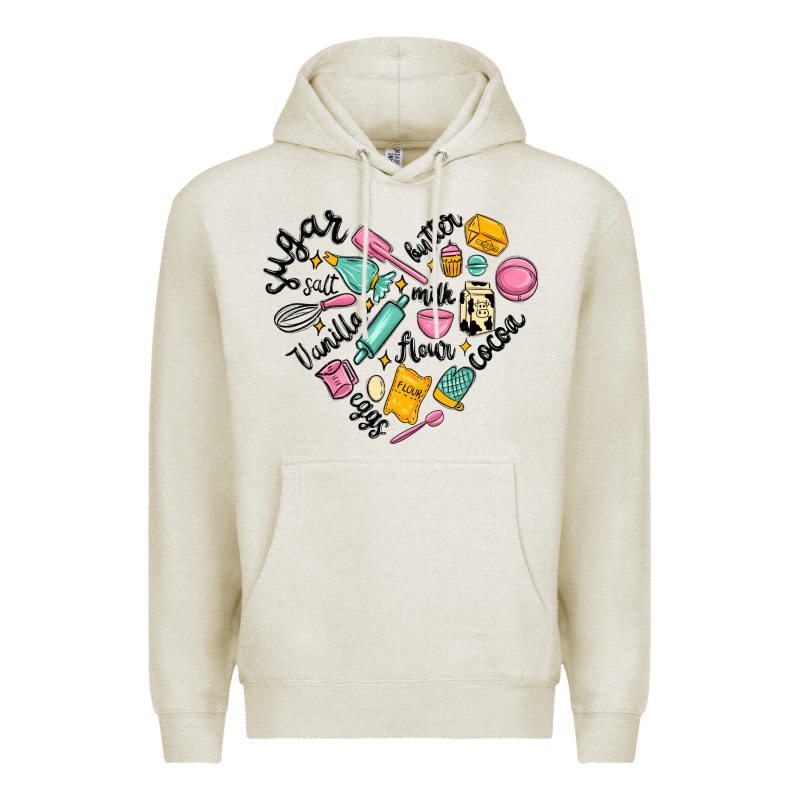 Vanilla Eggs Sugar Cocoa And Kitchen Heart Premium Hoodie by MaliasSmallBusiness | Teevron