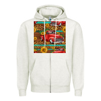 Oatmeal Heather western farm truck seamless pattern Zipper Hoodie - HRA Design Shop