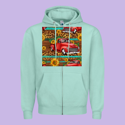 Western Farm Truck Seamless Pattern Zipper Hoodie Designed By Hra Design Shop
