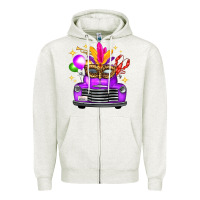 Oatmeal Heather mardi gras truck leopard mask Zipper Hoodie - FaDigitalArtStudio