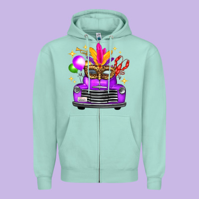 Mardi Gras Truck Leopard Mask Zipper Hoodie Designed By Fadigitalartstudio