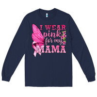 Navy I Wear Pink For My Mama with Butterfly Long Sleeve Tee - texasbilliewilder