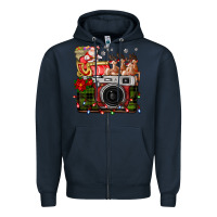 Navy Christmas Santa Vintage Camera Zipper Hoodie - FaDigitalArtStudio