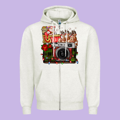 Christmas Santa Vintage Camera Zipper Hoodie Designed By Fadigitalartstudio