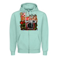Seafoam Christmas Santa Vintage Camera Zipper Hoodie - FaDigitalArtStudio