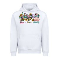 White Peace Love Make Up Urban Hoodie - BundleAndBundleShop