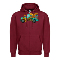 Burgundy farm truck with sunflower Zipper Hoodie - HRA Design Shop