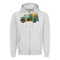 Dove Grey farm truck with sunflower Zipper Hoodie - HRA Design Shop