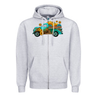 Heather Grey farm truck with sunflower Zipper Hoodie - HRA Design Shop