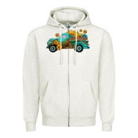Oatmeal Heather farm truck with sunflower Zipper Hoodie - HRA Design Shop