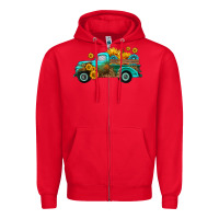 Red farm truck with sunflower Zipper Hoodie - HRA Design Shop