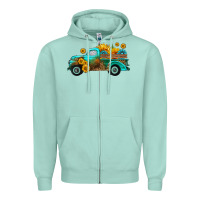 Seafoam farm truck with sunflower Zipper Hoodie - HRA Design Shop