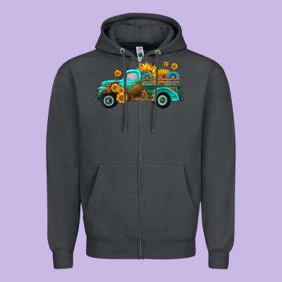Farm Truck With Sunflower Zipper Hoodie Designed By Hra Design Shop