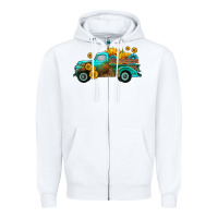 White farm truck with sunflower Zipper Hoodie - HRA Design Shop