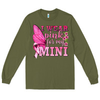 Army Green I Wear Pink For My Mini with Butterfly Long Sleeve Tee - texasbilliewilder