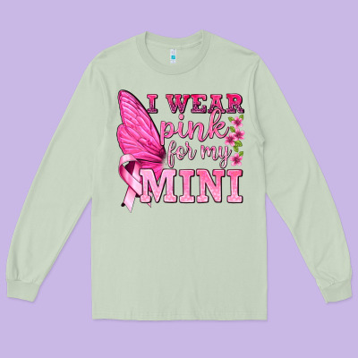 I Wear Pink For My Mini With Butterfly Long Sleeve Tee Designed By Texasbilliewilder