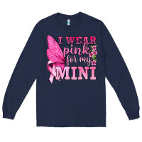 Navy I Wear Pink For My Mini with Butterfly Long Sleeve Tee - texasbilliewilder