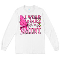 White I Wear Pink For My Mini with Butterfly Long Sleeve Tee - texasbilliewilder