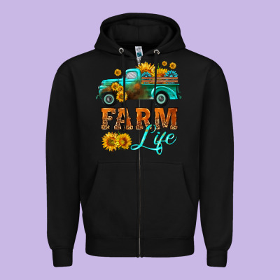 Farm Truck  Farm Life With Sunflower Zipper Hoodie Designed By Hra Design Shop