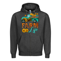 Charcoal Heather farm truck  farm life with sunflower Zipper Hoodie - HRA Design Shop