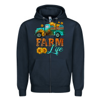 Navy farm truck  farm life with sunflower Zipper Hoodie - HRA Design Shop