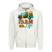 Oatmeal Heather farm truck  farm life with sunflower Zipper Hoodie - HRA Design Shop