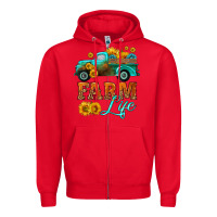 Red farm truck  farm life with sunflower Zipper Hoodie - HRA Design Shop