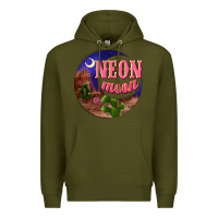 Army Green neon moon Premium Hoodie - NancyCooperArtShop