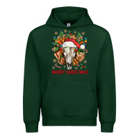 Forest Green Merry Christmas With Bull skull Urban Hoodie - BundleAndBundleShop